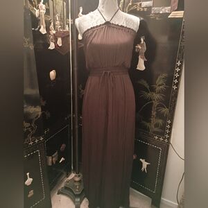 H&M Eggplant Purple Pleated Strapless or Halter Tie Jumpsuit Satin 4 Like New